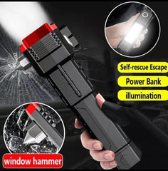 🔦 High-Power LED Torch Light – Rechargeable Flashlight With Tactical Hammer & Power Bank (With Box, Random Color)