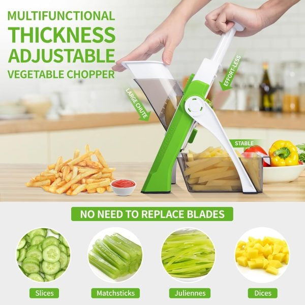 🥕 Safe & Multi-functional Mandoline Slicer – Adjustable Vegetable Cutter for Precision Slicing of Potatoes, Onions, Carrots, Cucumbers &amp; Fruits