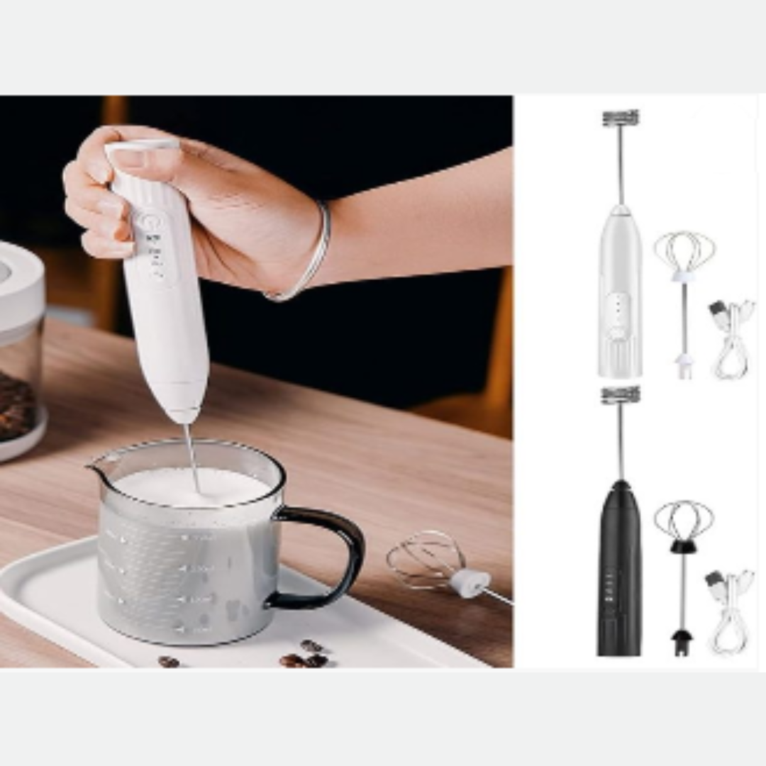 ☕ 2-in-1 Electric Milk Frother & Egg Beater – USB Rechargeable Coffee Blender, Milk Shaker & Food Mixer (Random Color)